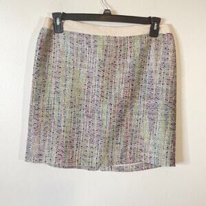 Willi Smith Womens Tweed Skirt Size 10 Multi Color Ribbon Waist Back Slit Lined